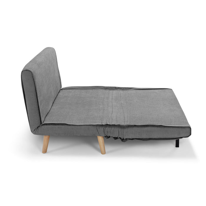 Divano pronto letto modello GENOVA, 2 cuscini, massima imbottitura, piedi di legno, design adatto per ambienti classici e moderni, colore Grigio