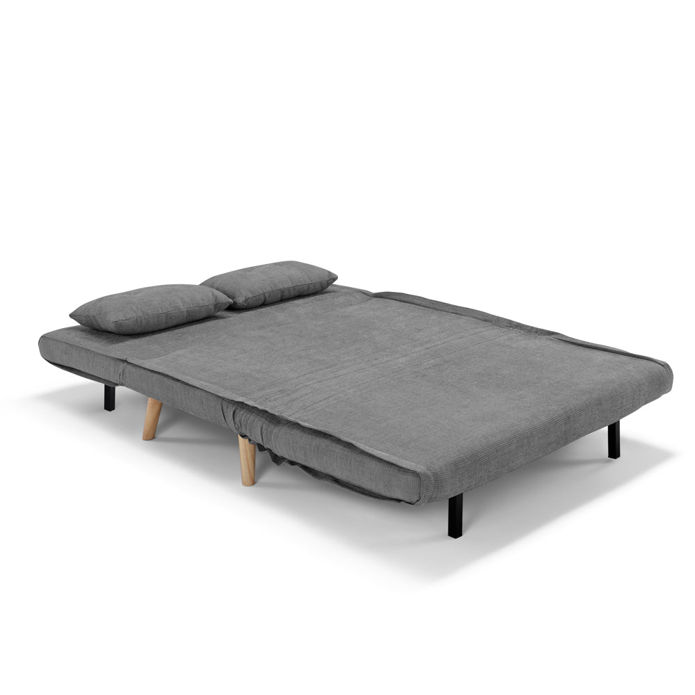 Divano pronto letto modello GENOVA, 2 cuscini, massima imbottitura, piedi di legno, design adatto per ambienti classici e moderni, colore Grigio