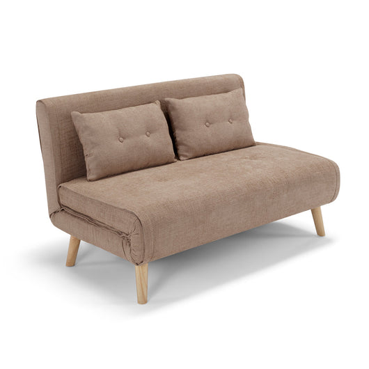 Divano pronto letto modello GENOVA, 2 cuscini, massima imbottitura, piedi di legno, design adatto per ambienti classici e moderni, colore Tortora