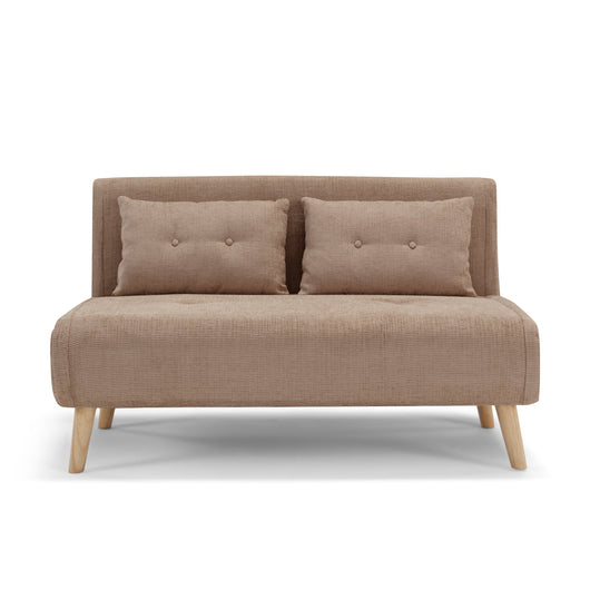 Divano pronto letto modello GENOVA, 2 cuscini, massima imbottitura, piedi di legno, design adatto per ambienti classici e moderni, colore Tortora