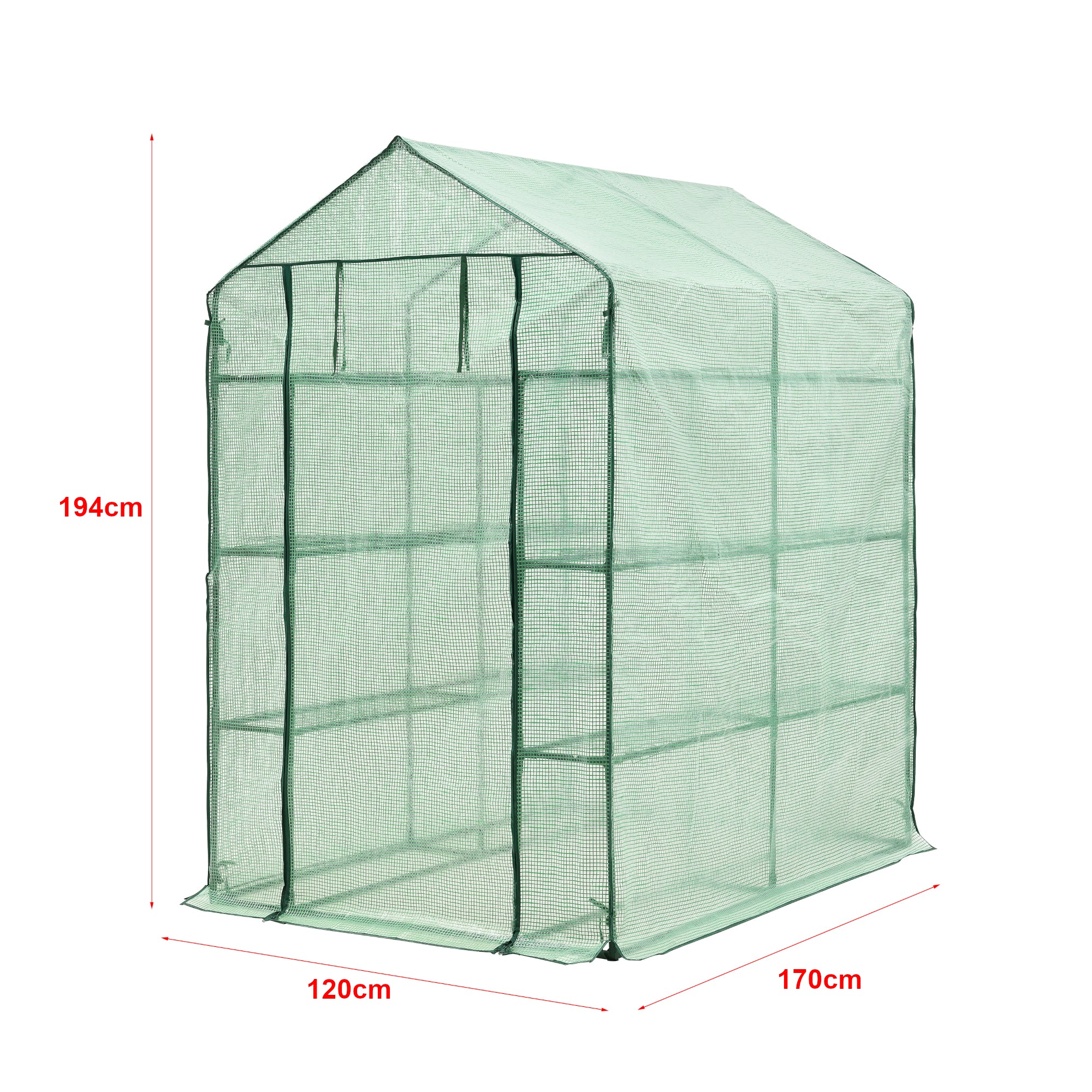 Serra da Giardino 'Vale' con 6 Ripiani (LxPxA): 120 x 170 x 194 cm - Forma di Casetta - Verde Reticolato [en.casa]