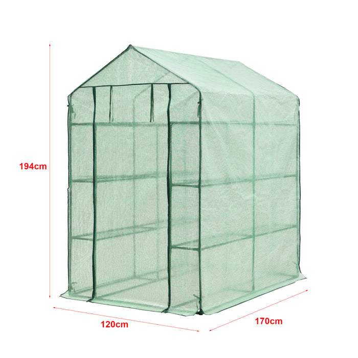 Serra da Giardino 'Vale' con 6 Ripiani (LxPxA): 120 x 170 x 194 cm - Forma di Casetta - Verde Reticolato [en.casa]