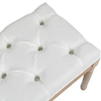Panca Fondoletto Imbottita Stile Vintage in Tessuto e Gambe in Legno, 117x40x48 cm, Crema