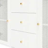 Credenza da pranzo in rattan con cassetti, per cucina e soggiorno, 120x40x90 cm, Bianco