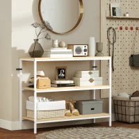 Console da Ingresso con 3 Ripiani Aperti e Gambe in Metallo, per Corridoio, Ingresso, Soggiorno, Camera da Letto, Naturale e Bianco