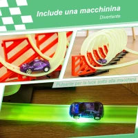 Pista per Macchinine con Effetti Luminosi e Automobilina, per Bambini da 3-6 Anni, 86x67x21cm