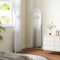 Specchio da Terra a Figura Intera senza Cornice, con Base in Legno, 160x50 cm, Trasparente