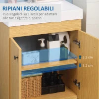 kleankin Mobile Bagno sotto Lavabo in Truciolato con Ripiani Regolabili e Lavello Curvo, 60x41.5x88 cm