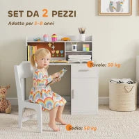 Scrivania per Bambini con Scaffali, Armadietto, Cassetto e Sedia per Bambini Abbinata in MDF Bianco