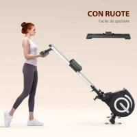 Vogatore Magnetico Pieghevole per Allenamento a Casa, Volano Regolabile su 8 Livelli e Monitor LCD, 185x58x57cm, Nero