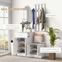 Scarpiera con Appendiabiti a Combinazione per Ingresso e Camera da Letto Legno 100x32x187cm Bianco