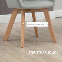 Set 2 Sedie per Sala da Pranzo Imbottite in Velluto con Braccioli e Gambe in Legno, Grigio