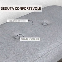 Panca Imbottita Fondo Letto in Tessuto con Gambe in Acciaio Effetto Legno, 114x38x45cm, Grigio