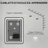 Specchio Bagno con Interruttore Touch, Luce LED a 3 Temperature e Antiappannamento, 70x50cm