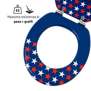 Sedile wc copri vater universale frizionato fantasia in mdf con chiusura rallentata *** fantasia route 66, confezione 1