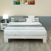 Letto Singolo dal Design Semplice, Senza Materasso, 140x200 cm, Bianco