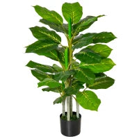 Pianta Verde Artificiale da 95 cm e 33 Foglie con Vaso Nero Ø15x13 cm, in PEVA, PE e Cemento