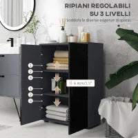 kleankin Mobiletto Bagno 2 Ante in Legno con 3 Ripiani e Chiusura Ammortizzata, 60x30x82cm, Nero