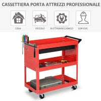 DURHAND Carrello Porta Attrezzi con Manico, Cassetto e 3 Ripiani, in Lamiera di Acciaio, 82x35x76 cm, Rosso