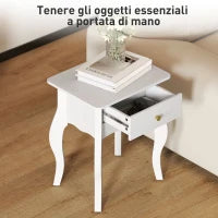 Tavolino da Salotto con Cassetto in Stile Francese con Gambe Curve, 45x35x55 cm, Bianco