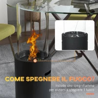 Camino a Bioetanolo in Acciaio e Vetro con Capacità 0.3L e Copertura 15㎡, 27x27x82 cm, Nero