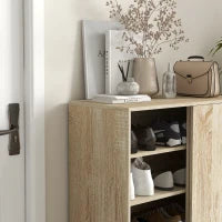 Scarpiera a 4 Livelli in Truciolato e Acciaio con Ripiani Regolabili, max 12 Paia, 80x40x93 cm, Color Legno