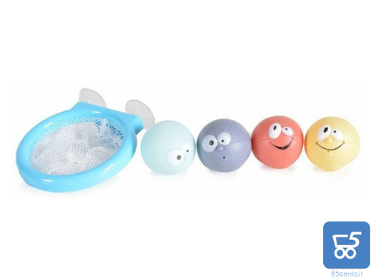 Giocattolo da Bagno Galleggiante Canestro da Basket con 4 Palline per Acqua Piscina per Bambini 12 Mesi +