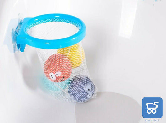 Giocattolo da Bagno Galleggiante Canestro da Basket con 4 Palline per Acqua Piscina per Bambini 12 Mesi +