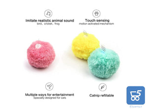 Gioco per Gatti 3 Palline di Peluche Morbide e Interattive con 3 Suoni Realistici per Animali Domestici Stimolano l'istinto
