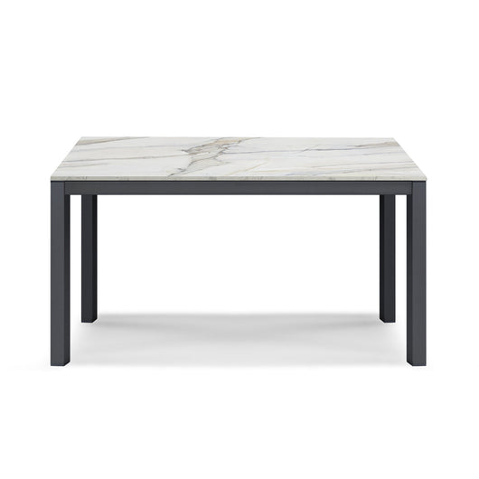 Tavolo da pranzo allungabile 130x80 Marmo di Carrara modello GIOTTO MADE IN ITALY con allunga laterale 40 cm per sala da pranzo, cucina e soggiorno, design moderno