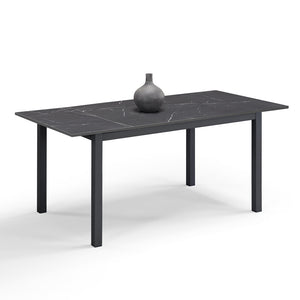 Tavolo da pranzo allungabile Pietra Nera 110x70 modello GIOTTO MADE IN ITALY con allunga laterale 40 cm per sala da pranzo, cucina e soggiorno, design moderno
