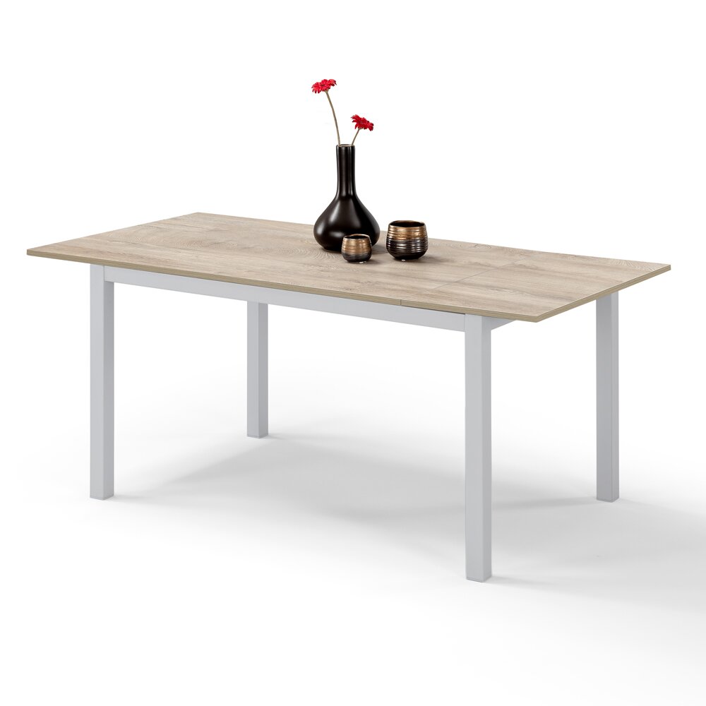 Tavolo da pranzo allungabile 130x80 Quercia Bianco modello GIOTTO MADE IN ITALY con allunga laterale 40 cm per sala da pranzo, cucina e soggiorno, design moderno