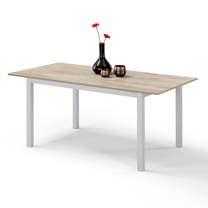 Tavolo da pranzo allungabile 130x80 Quercia Bianco modello GIOTTO MADE IN ITALY con allunga laterale 40 cm per sala da pranzo, cucina e soggiorno, design moderno