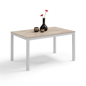Tavolo da pranzo allungabile 130x80 Quercia Bianco modello GIOTTO MADE IN ITALY con allunga laterale 40 cm per sala da pranzo, cucina e soggiorno, design moderno