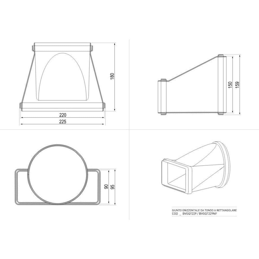Giunto orizzontale da tondo a rettangolare per cappe BVGQT229
