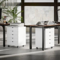 Cassettiera da Ufficio con 5 Cassetti per Documenti A3, Ruote e Blocco, 50x40x67.5 cm, Bianco