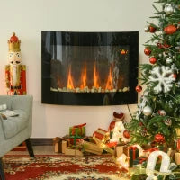 Caminetto Elettrico da Parete con Effetto Fiamma Colorato con Telecomando, in Acciaio Inox e Vetro 65x11.4x52 cm, Nero