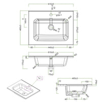 Lavabo ad incasso in ceramica bianco lucido per mobili bagno *** misure 61x46 cm, confezione 1