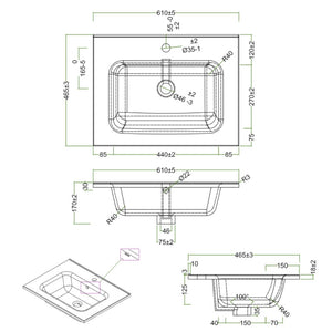 Lavabo ad incasso in ceramica bianco lucido per mobili bagno *** misure 61x46 cm, confezione 1