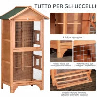 Gabbia per Uccelli in Legno e Metallo a 3 Aperture con 4 Posatoi e Vassoio Rimovibile, 80.5x57x153 cm, Arancione