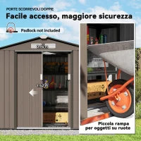 Casetta da Giardino in Metallo con Prese d'Aria e Doppia Porta Scorrevole, 2.1x1.3m, Marrone