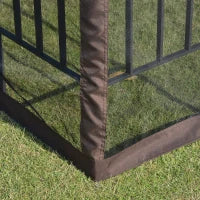 Gazebo da Giardino 3x3m con Zanzariera e Tetto a 2 Livelli, Mensole Laterali e Ganci, Caffè