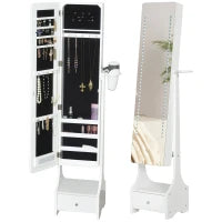 Armadio Portagioie con Specchio e Luci a LED Regolabili con Interruttore Touch, per Bracciali, Orecchini e Anelli