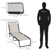Lettino Prendisole in Acciaio e Tessuto Traspirante con Schienale Reclinabile, 197x58x30 cm