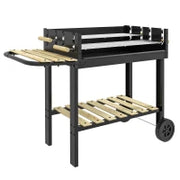 Barbecue a Carbonella ad Altezza Regolabile con 2 Griglie e 2 Ripiani, in Metallo e Legno, 113x53.5x82.5 cm, Nera