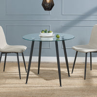 Tavolo Rotondo Humppila Piano in Vetro Ø87 Gambe in Acciaio Nero [en.casa]