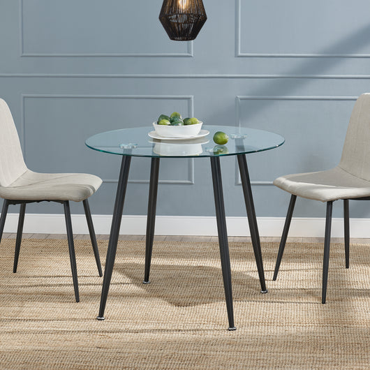 Tavolo Rotondo Humppila Piano in Vetro Ø87 Gambe in Acciaio Nero [en.casa]