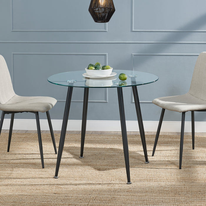 Tavolo Rotondo Humppila Piano in Vetro Ø80 Gambe in Acciaio Nero [en.casa]