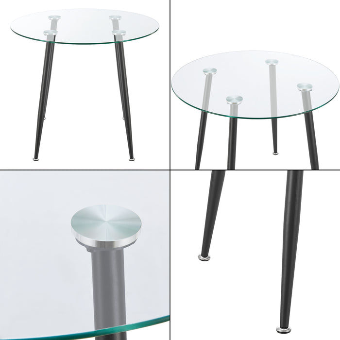 Tavolo Rotondo Humppila Piano in Vetro Ø87 Gambe in Acciaio Nero [en.casa]