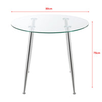 Tavolo da pranzo rotondo in vetro temperato acciaio 75 x 80 cm trasparente cromato 03_0008704